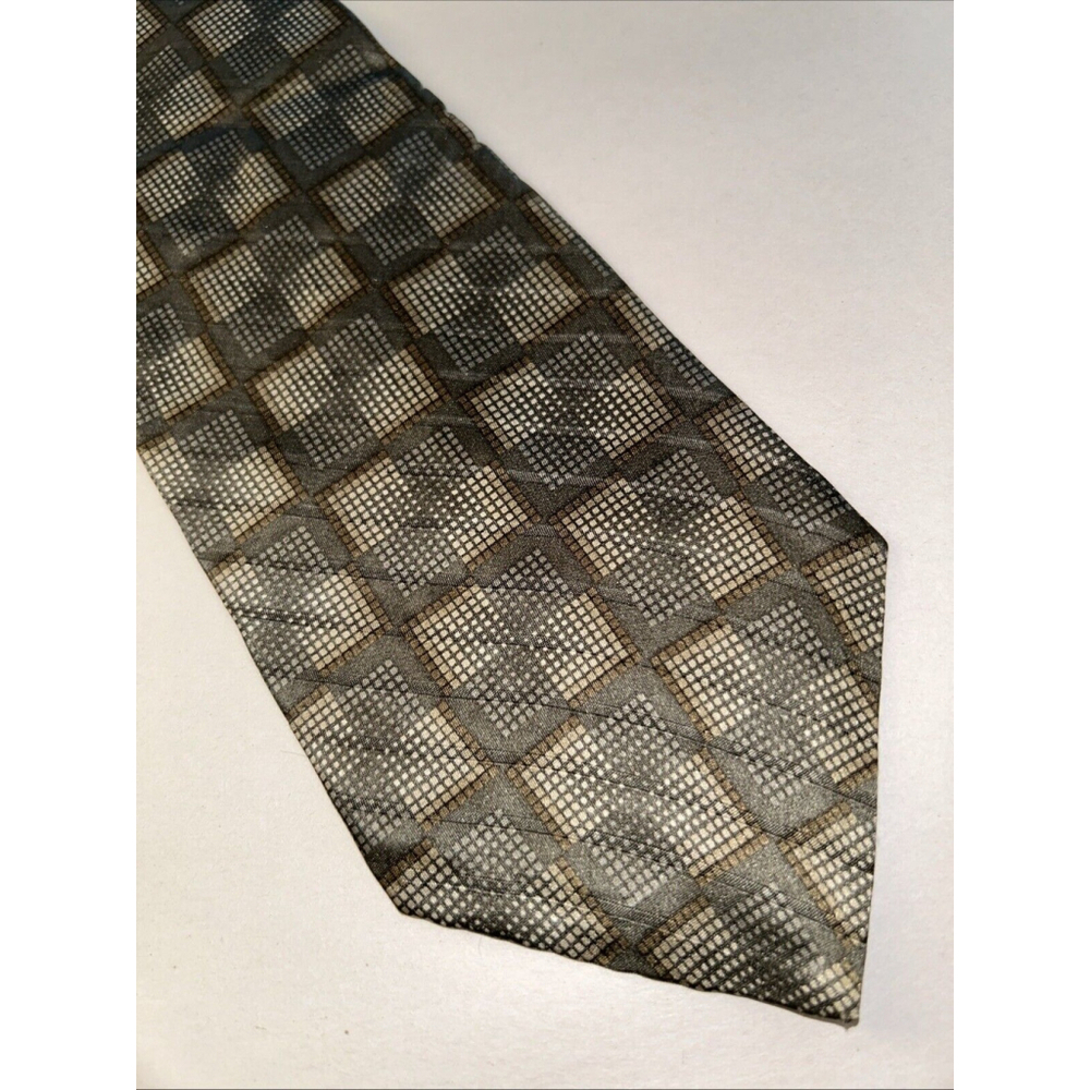 Oleg Cassini Silk Tie Olive And Cream Blocks